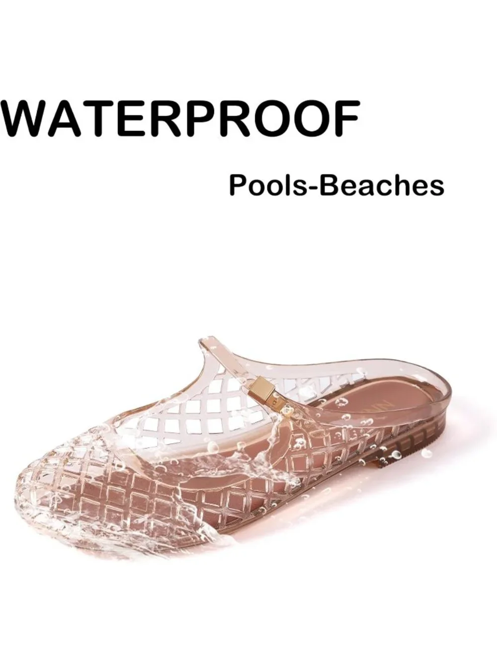 Women's Mocha Mary Jane Jelly Mule Flat Sandals Waterproof Beach Pool Comfort